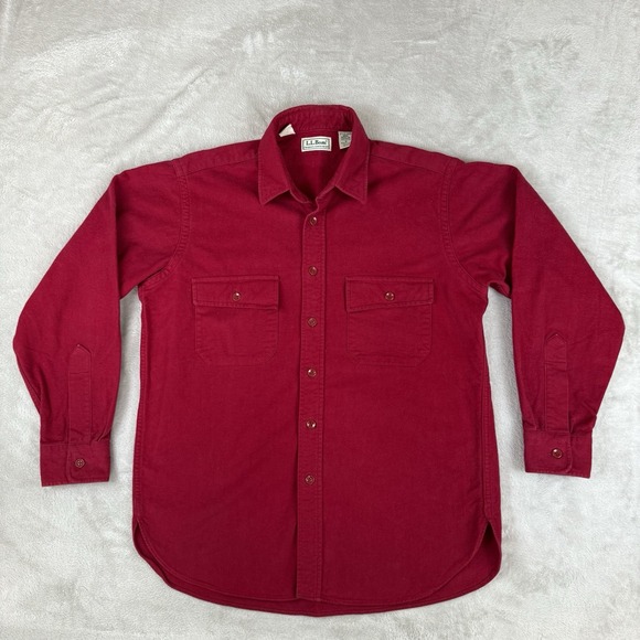 Vtg‎ 70s LL Bean Mens Sz M Chamois Cloth Button Shirt Red Cotton USA - Picture 1 of 9